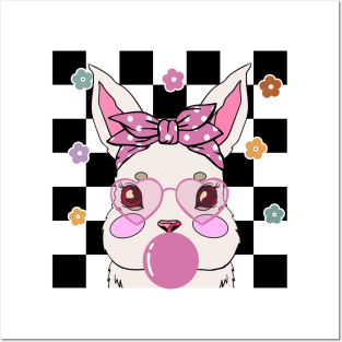 Cute Easter Bunny Checkerboard Posters and Art